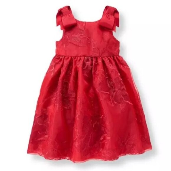Janie and Jack Red Floral Embroidered Organza Dress | Size 3 - Picture 1 of 8